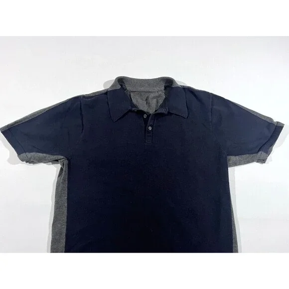 Aether Polo Shirt Men's Short Sleeve Blue Gray Two Tone Cotton Silk Blend Sz M - Picture 2 of 7